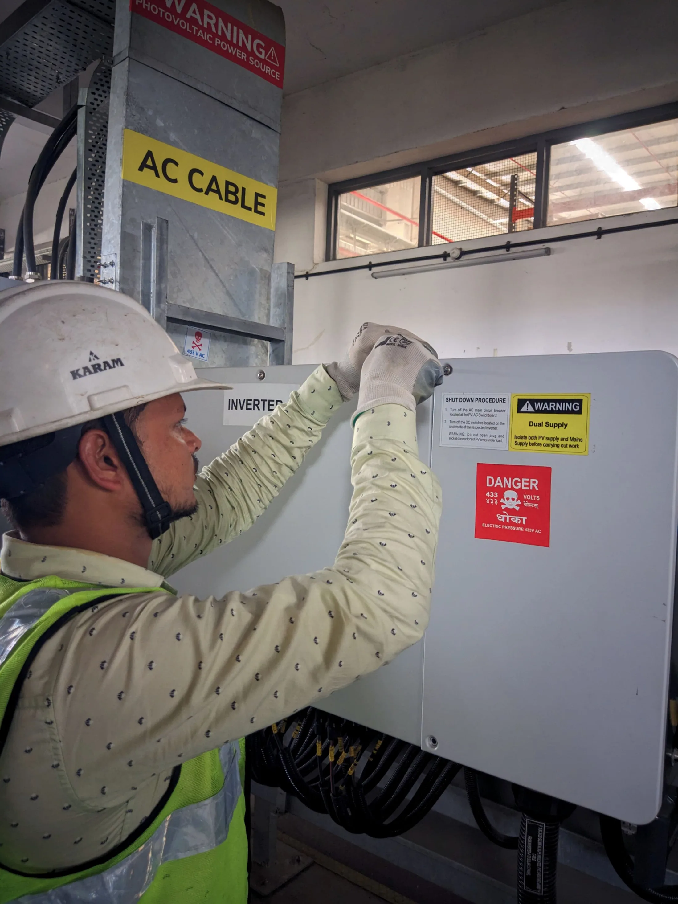 Inverter maintenance work at a solar plant