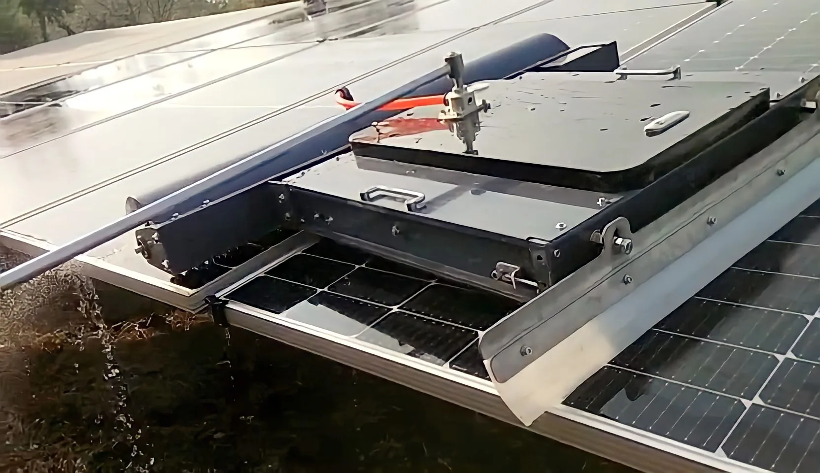 Module cleaning in progress at a solar plant